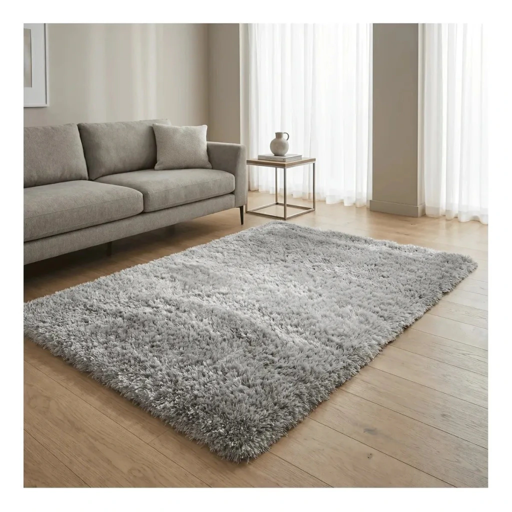 Alfombra Peluda Suave Rectangular Para Living 120x160 Cm Gris claro