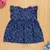 Vestido para Bebê Em Tricoline Manga Curta Florzinhas Marinho até 12 Meses