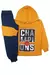 Conjunto Moletom Flanelado Menino Blusa Capuz Laranja e Azul Marinho - comprar online