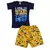 Conjunto Camiseta Azul Tubarão Bermuda Mostarda Menino Verão