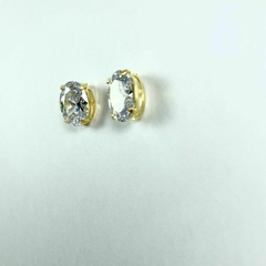 Brinco folheado 18k fixo oval cristal 10x14 - comprar online