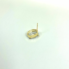 Brinco folheado 18k fixo oval cristal 10x14 - loja online