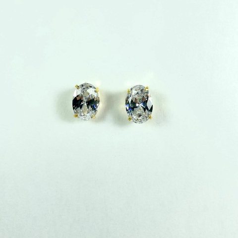 Brinco folheado 18k fixo oval cristal 10x14