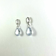 Brinco aço inox navete zirconia e gota cristal - loja online