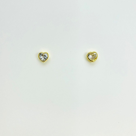 Brinco folheado 18k fixo ponto luz coração zirconia