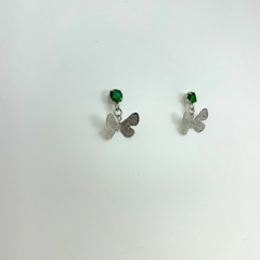 Brinco aço inox base zirconia borboleta pendurada - Sanferlam