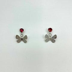 Brinco aço inox base zirconia borboleta pendurada - loja online