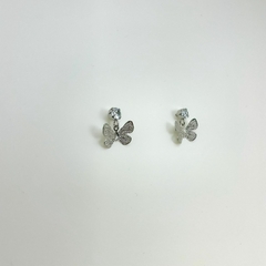 Brinco aço inox base zirconia borboleta pendurada - comprar online