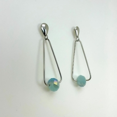 Brinco aço inox base gota bola cristal pendurada no fio em triângulo - Sanferlam