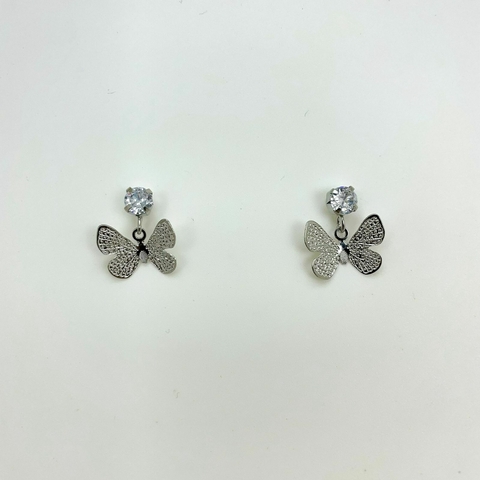 Brinco aço inox base zirconia borboleta pendurada