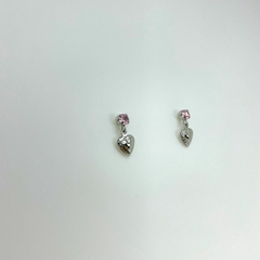 Imagem do Brinco aço inox base zirconia coração oco pendurado