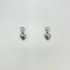 Brinco aço inox base zirconia coração oco pendurado - loja online