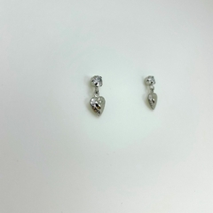 Brinco aço inox base zirconia coração oco pendurado - comprar online