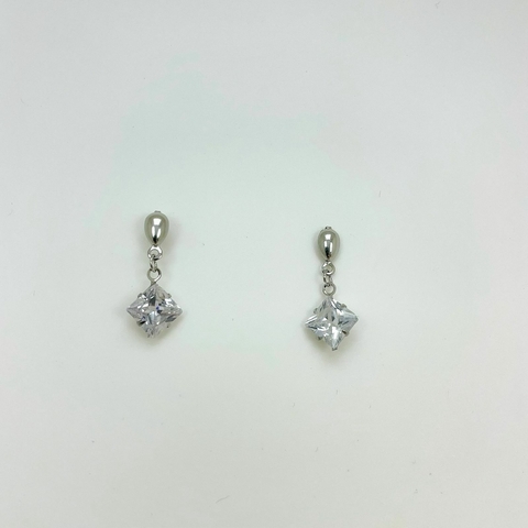 Brinco aço inox base gota inox zirconia carre pendurada