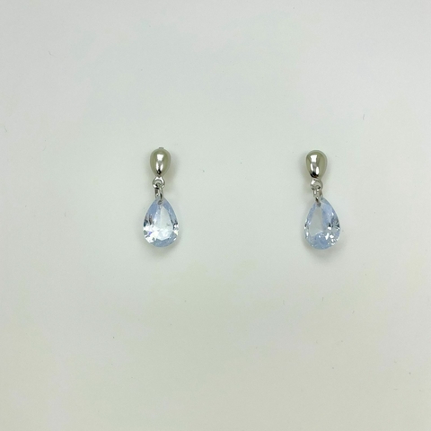 Brinco aço inox base gota aço e gota zirconia pendurada