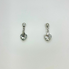 Brinco aço inox base aço coração cristal pendurado na internet