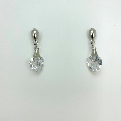 Brinco aço inox base aço coração cristal pendurado