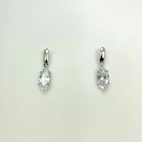 Brinco aço inox base aço navete zirconia pendurada