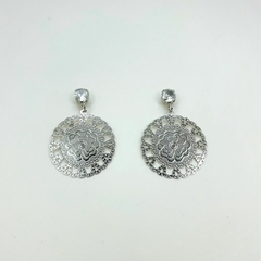Brinco aço inox base zirconia mandala pendurada - comprar online