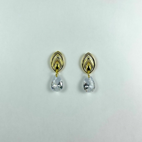 Brinco folheado 18k base com zirconia gota pendurada 8x12 - comprar online