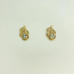 Brinco Biju Dourada Fina Folha Com Zirconias