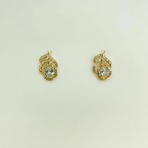 Brinco Biju Dourada Fina Folha Com Zirconias