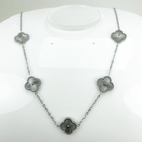 Gargantilha aço inox Van Cleef 5 Trevos Maciço