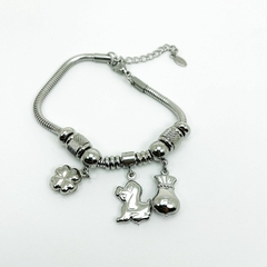 Pulseira Aço Inox Pand. Com Berloques Variados - loja online