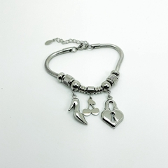 Pulseira Aço Inox Pand. Com Berloques Variados