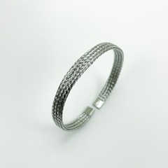 Pulseira Bracelete Aço Inox Cabo Aço Achatado