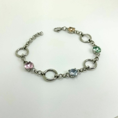 Pulseira Aço Inox Argolas e Zirconias Coloridas - comprar online