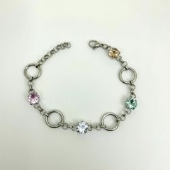 Pulseira Aço Inox Argolas e Zirconias Coloridas