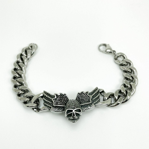 Pulseira Aço Inox Asa Caveira Grande