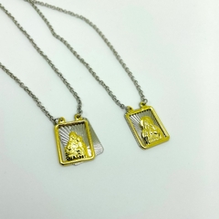 Gargantilha Aço Inox Escapulario Misto Placa e Vazado F18k - comprar online