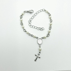 Pulseira Aço Terço Pérolas Nsa. Sra. Graças