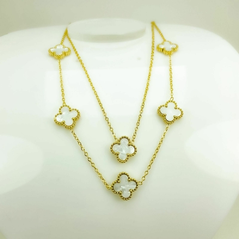 Gargantilha Aço Banhado Van Cleef Dupla 6 Trevos