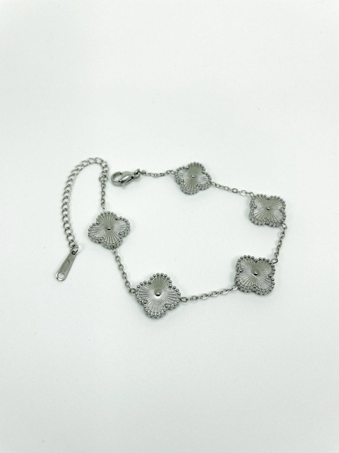 Pulseira Aço Inox Van Cleef 5 Trevos Maciços