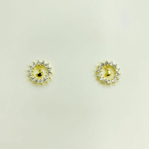 Brinco F18k Redondo Aro Zirconias Coração Liso Pendurado