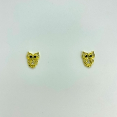 Brinco F18k Fixo Coruja Cravejada Zirconias