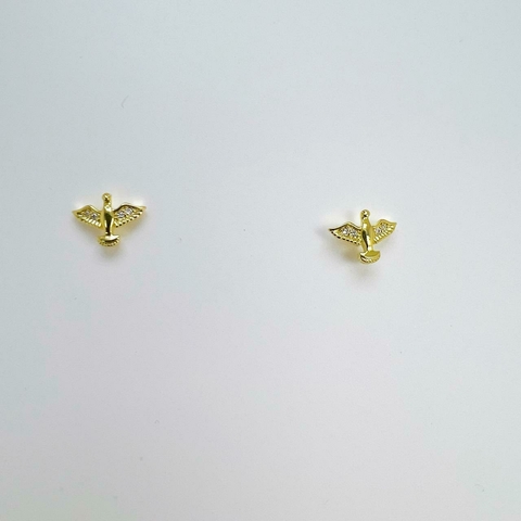 Brinco F18k Fixo Espirito Santo Cravejado Zirconia Nas Asas