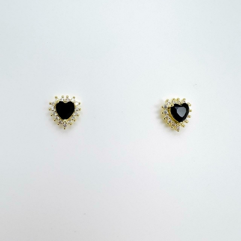 Brinco F18k Coração Zirconia Meio E Aro Cravejado