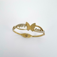 Pulseira Bracelete Aço Banhado Borboleta Com Strass Cristal - comprar online