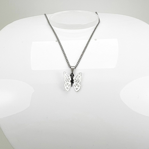 Gargantilha Aço Inox Pingente Borboleta Médio