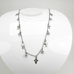Gargantilha Aço Inox Cruz E Zirconia