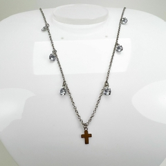 Gargantilha Aço Inox Zirconia E Cruz