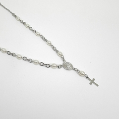 Gargantilha Aço Inox Meio Terço Perola na internet