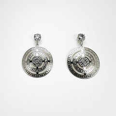 Brinco Aço Inox Base Zirconia Mandala Escudo