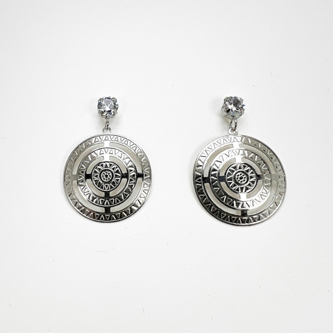 Brinco Aço Inox Base Zirconia Mandala Escudo