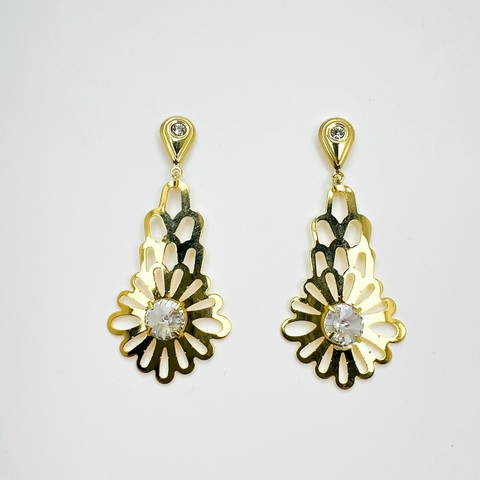 Brinco F18k Flor Altíssimo Strass