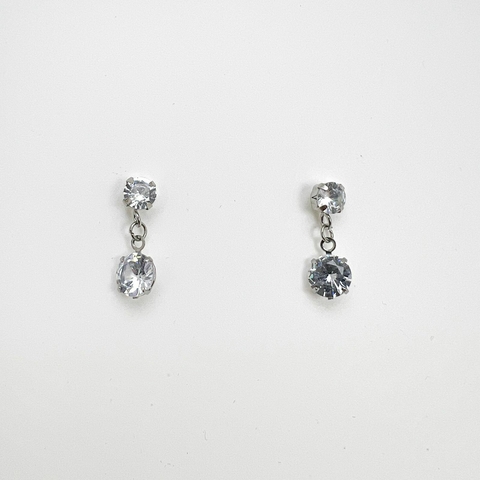 Brinco Aço Inox Zirconia Base Zirconia Pendurada